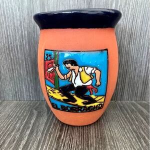 El Borracho Terracota Cup - Large Mexican Loteria Cantarito Clay - Jarrito Cup